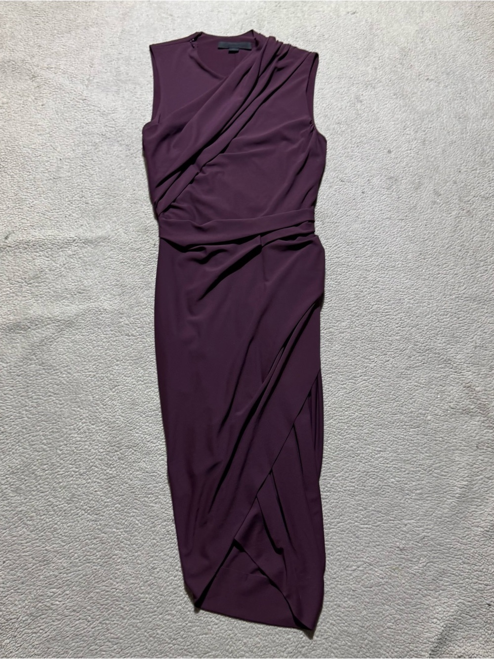 Alexander Wang Dress Womens 0 Draped Jersey Midi Sleeveless Plum Cross Accent